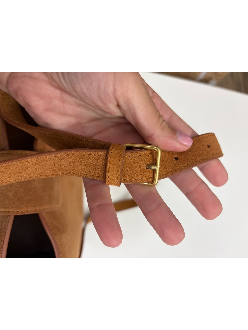Celine Medium Louise Bucket Bag Suede Calfskin Brown Camel With Gold Hardware - Picture 9 of 9